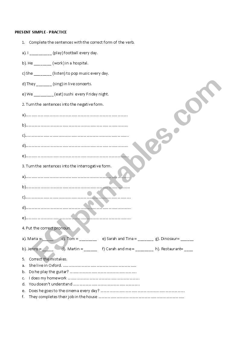 Present Simple activity worksheet