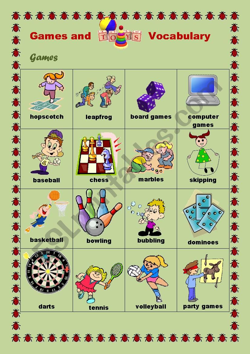 Games and Toys Vocabulary #1 worksheet