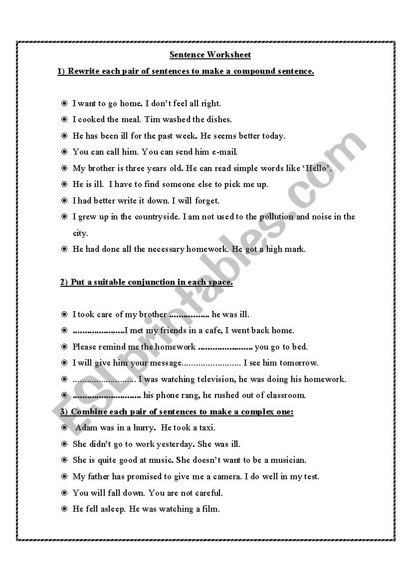 Sentence worksheet  worksheet