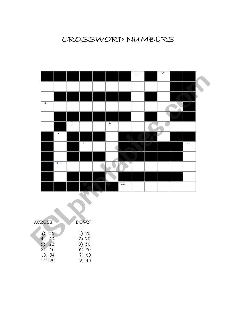 Crossword worksheet