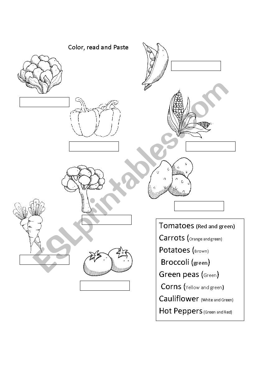 Vegetables worksheet