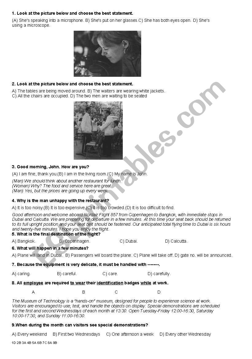 reading comprehension test worksheet