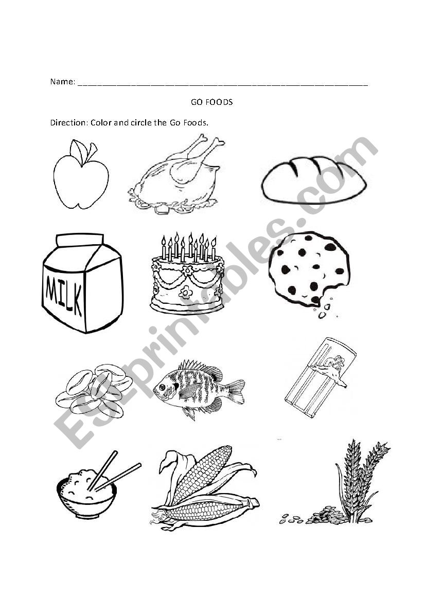 Go, Grow, Glow Foods worksheet