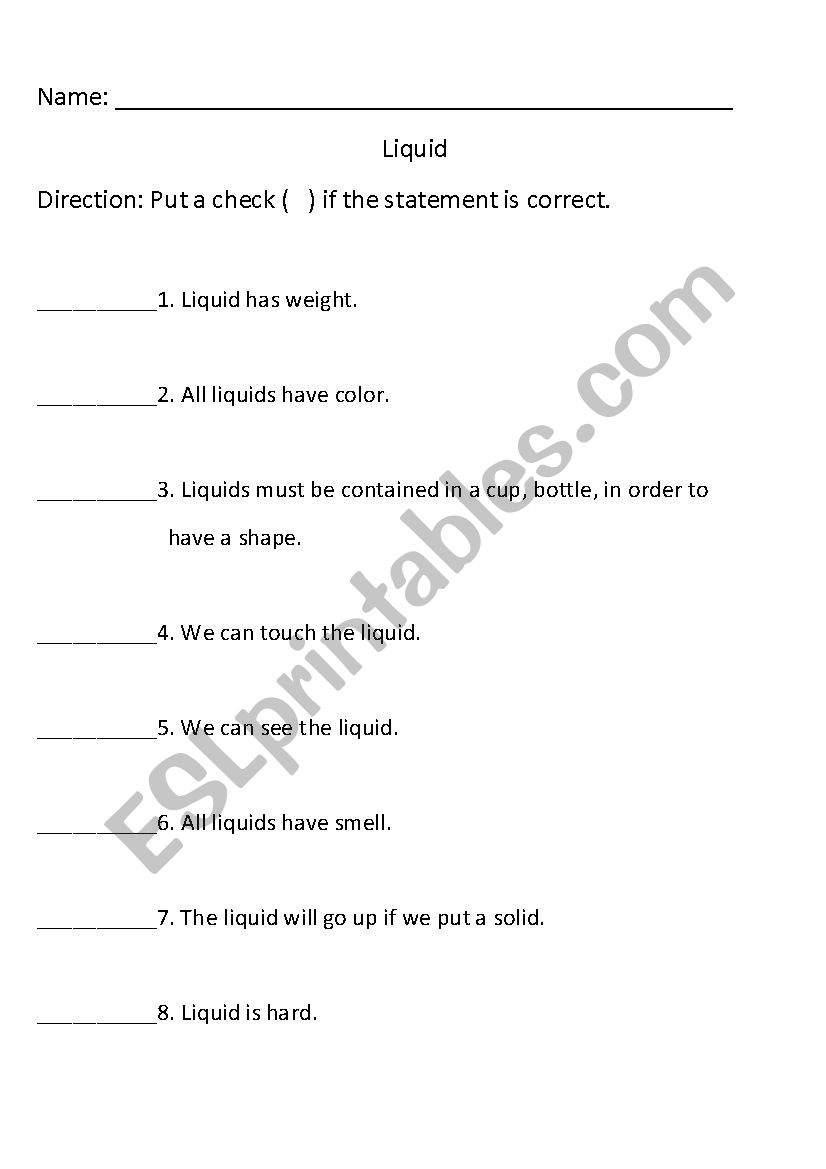 Liquid worksheet