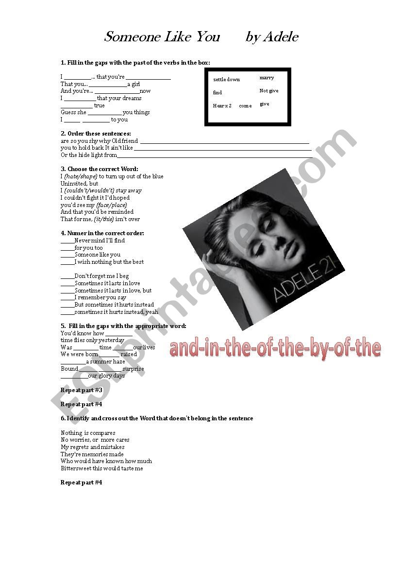 Someone Like You worksheet