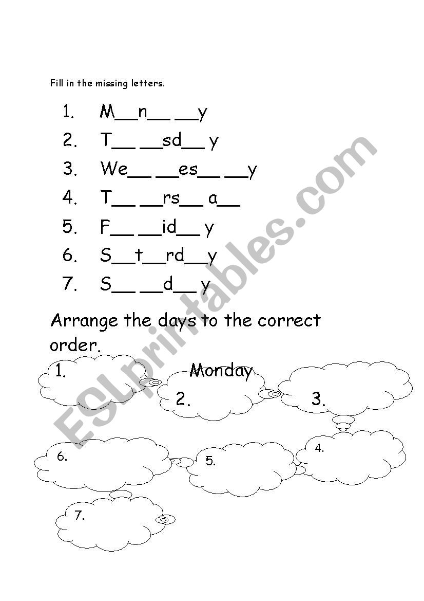 days of the week worksheet