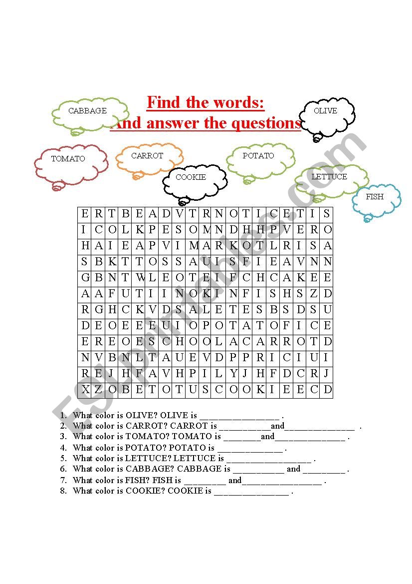 Food word search worksheet