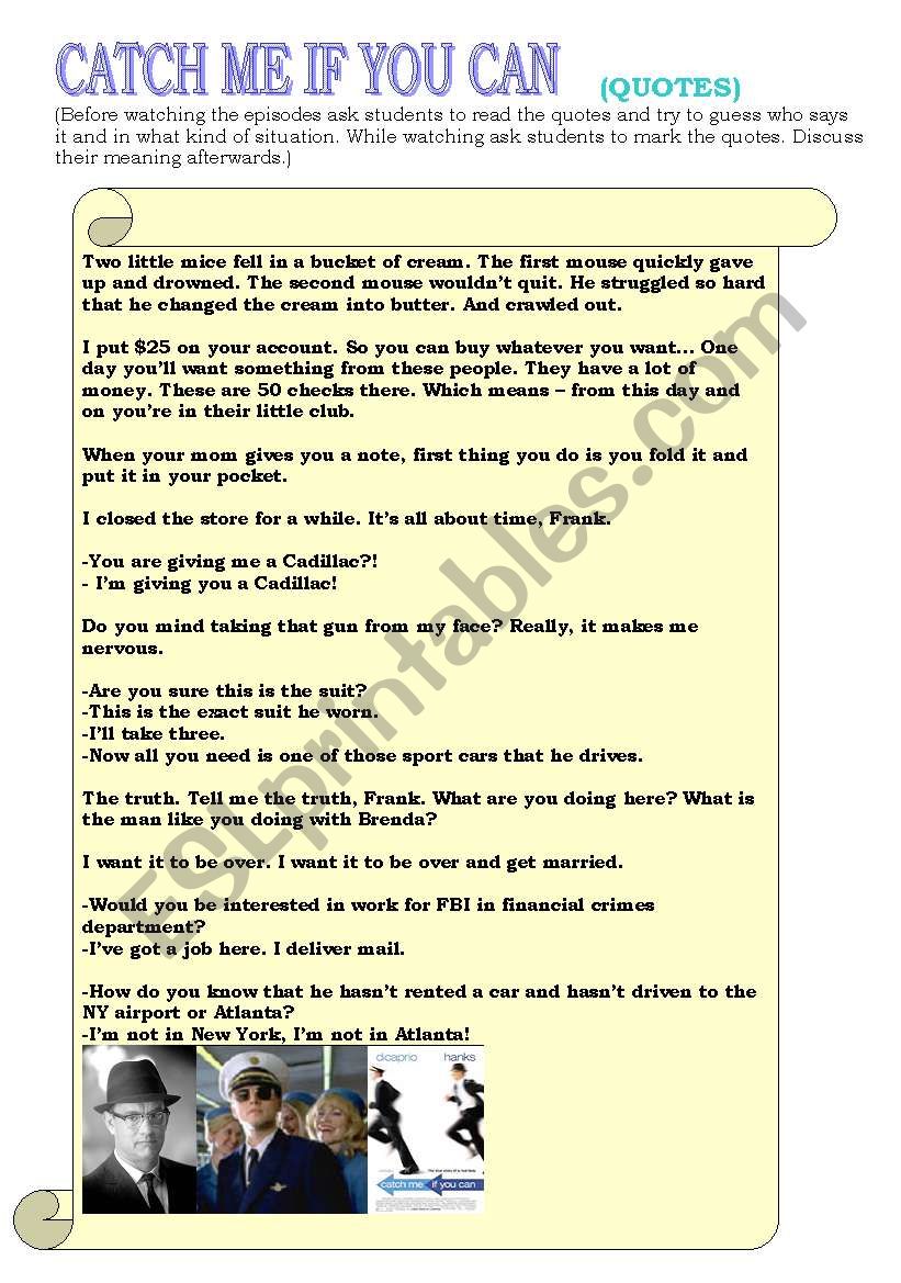 Catch Me If You Can Part 2 Quotes Esl Worksheet By Green Woods