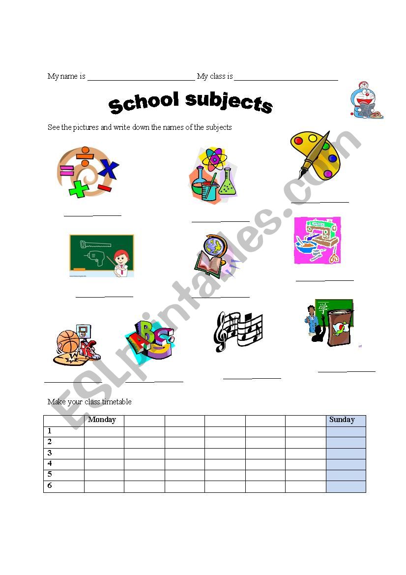 School Subjects worksheet