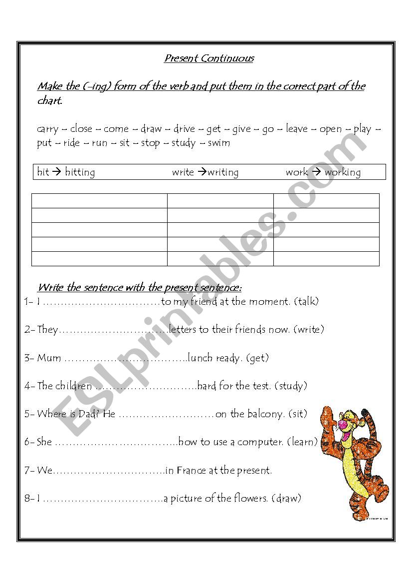 Present Continuous worksheet