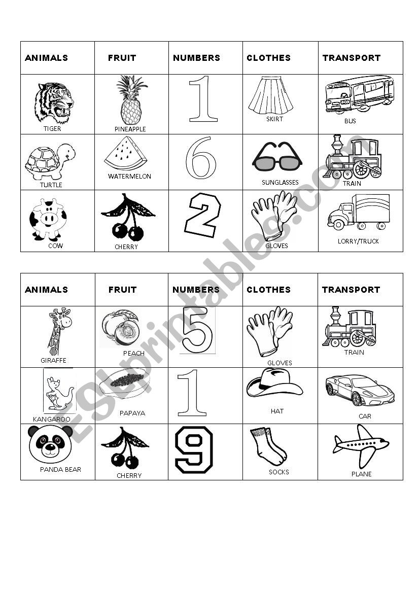 VOCABULARY BINGO 2 of 8 worksheet