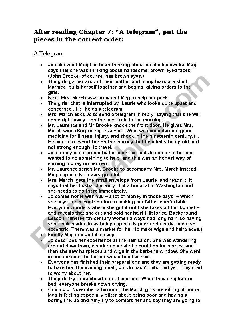 Little Women Chapter 7 worksheet