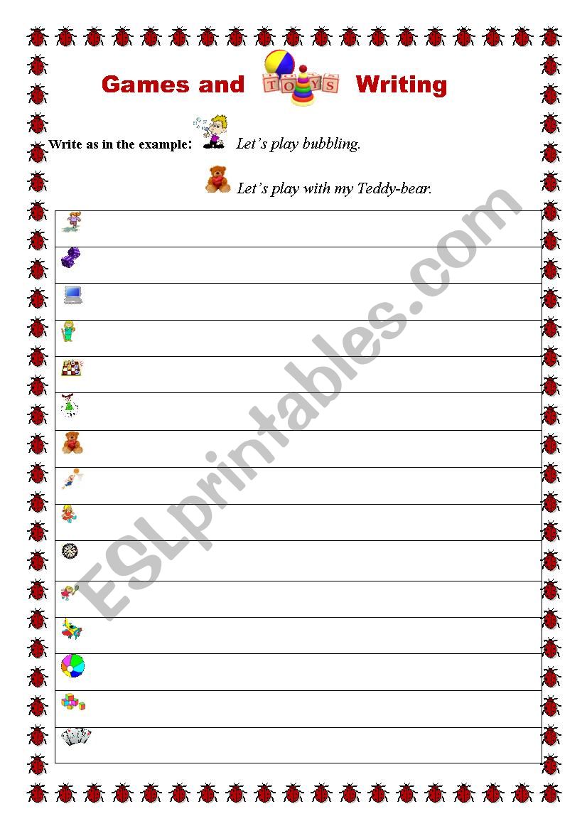 Games and Toys/Writing #2 worksheet