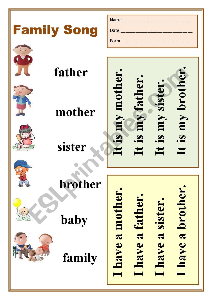 Family Song worksheet