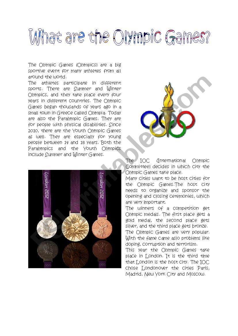 What are the Olympic Games? worksheet