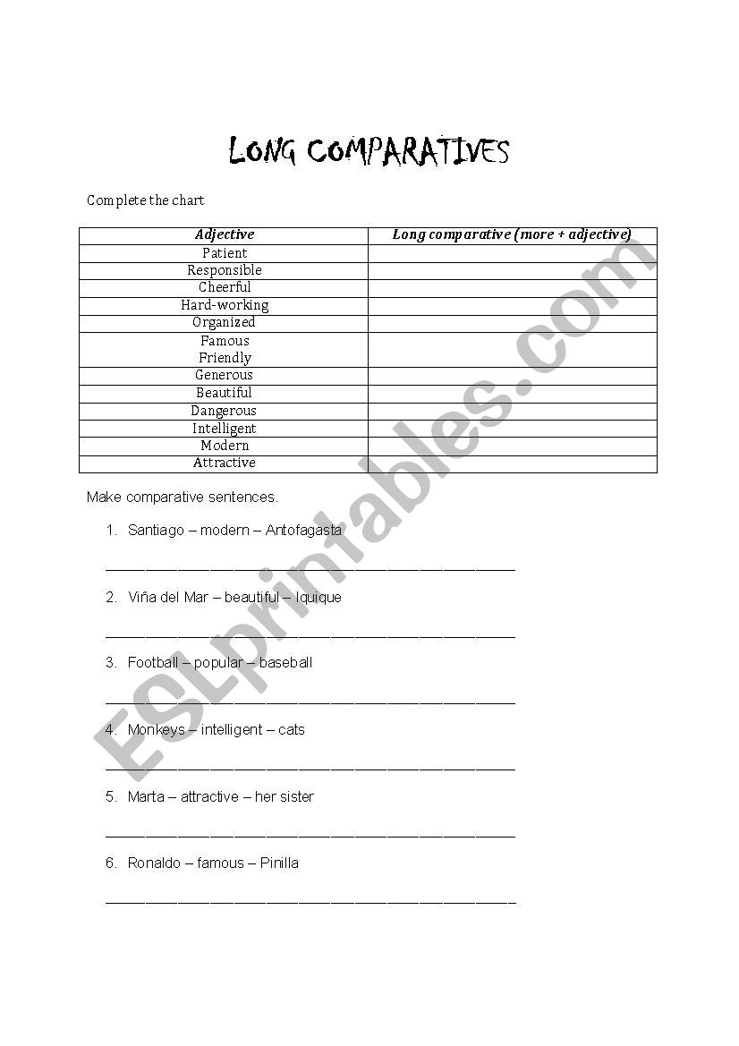 Long comparatives worksheet