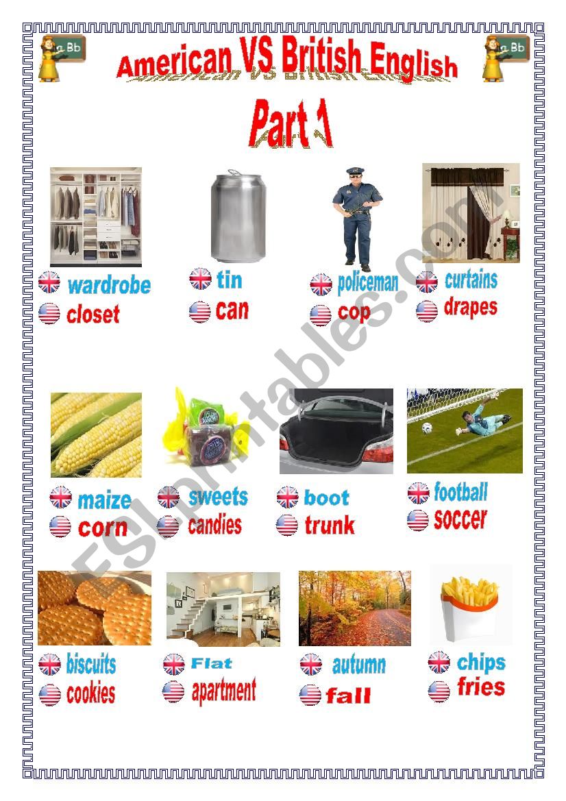 American VS British English worksheet