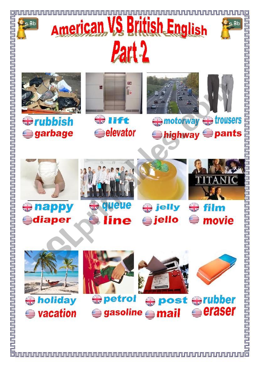 American Vs British English  worksheet