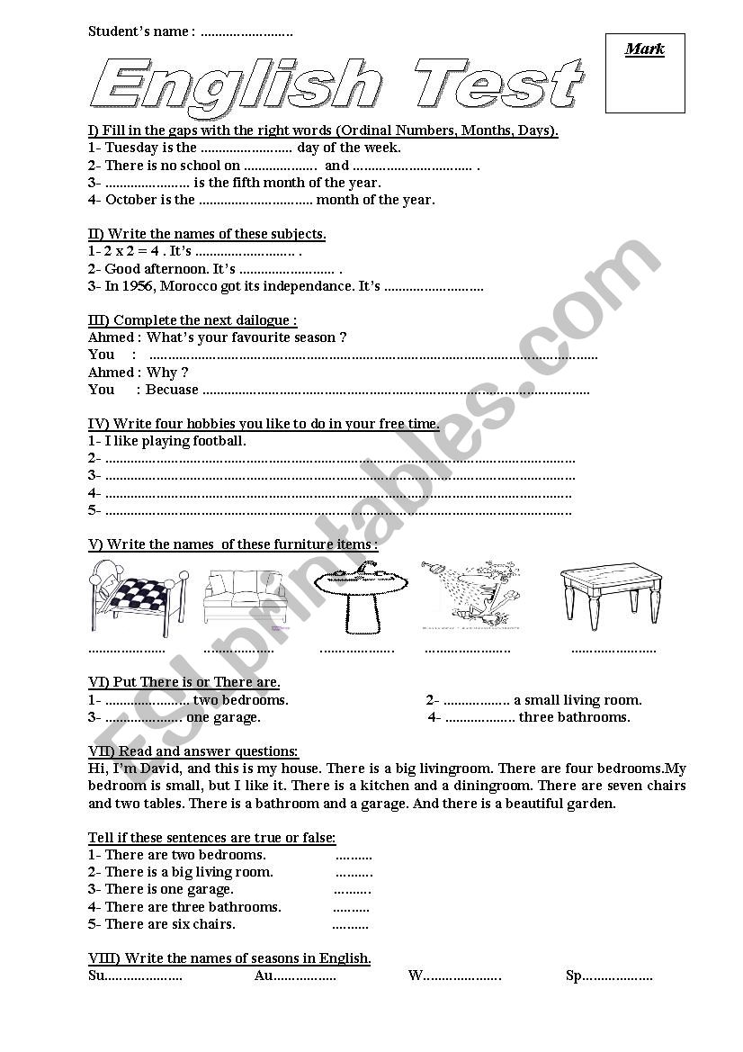 Test C4 worksheet