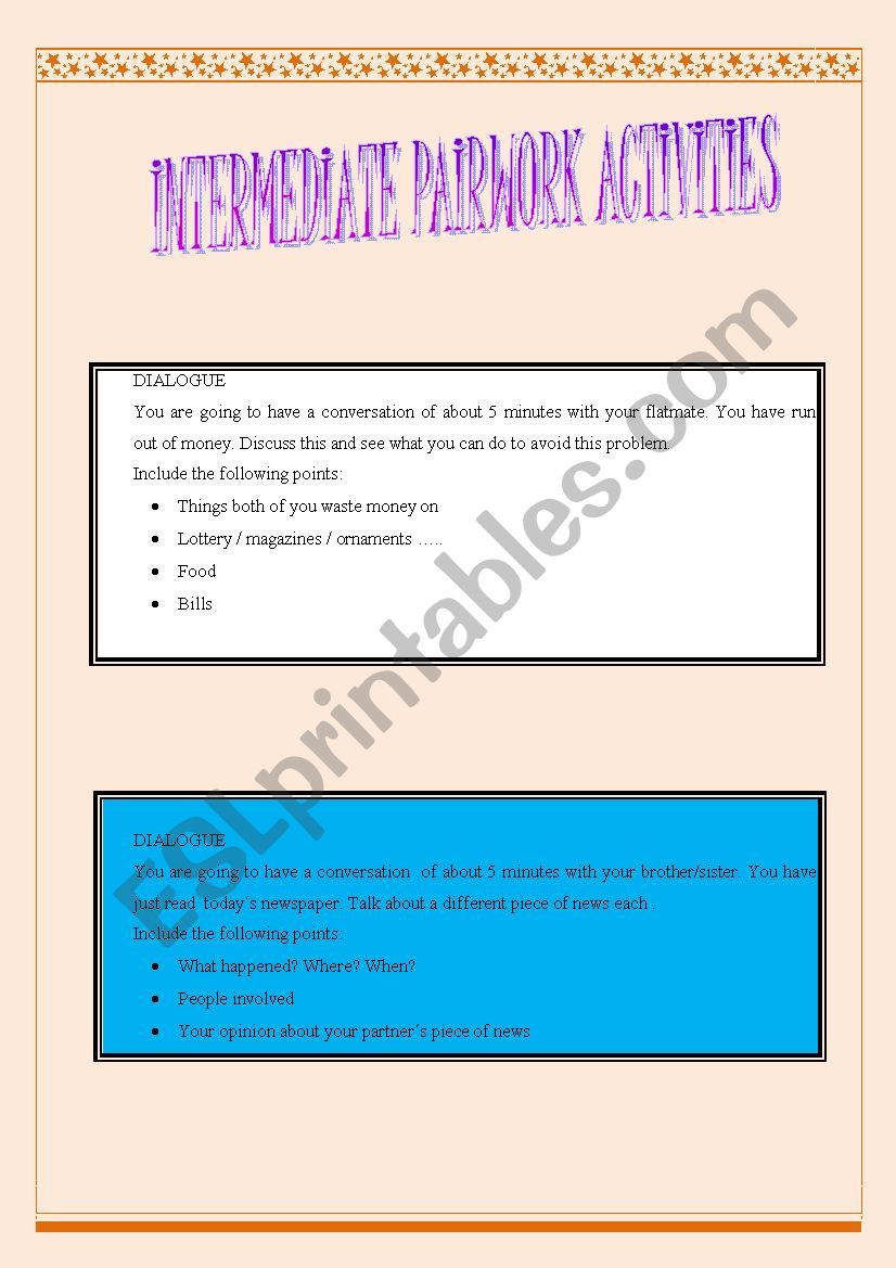 Intermediate pairwork activities