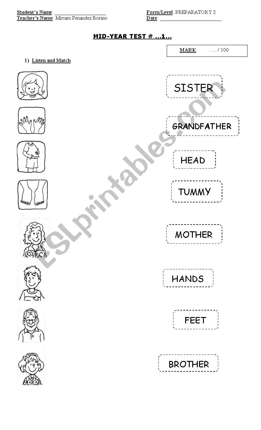 first grade  test (family)  worksheet