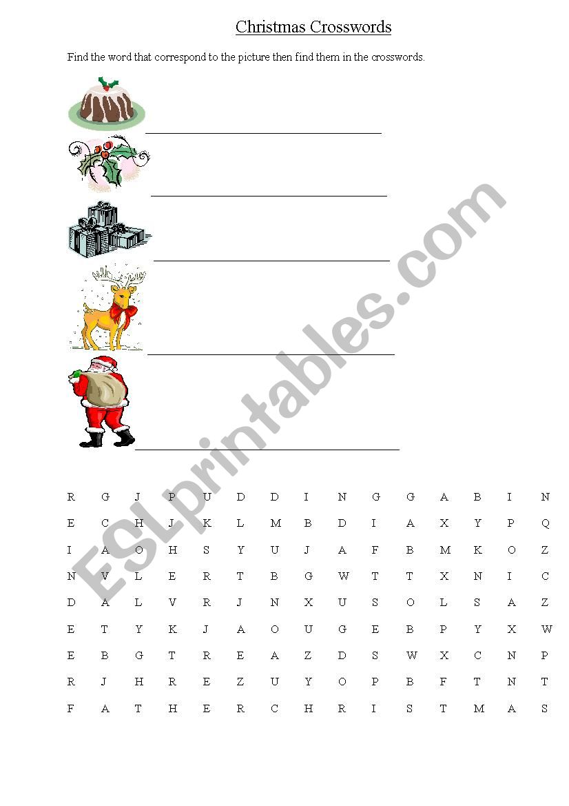 Christmas crosswords worksheet