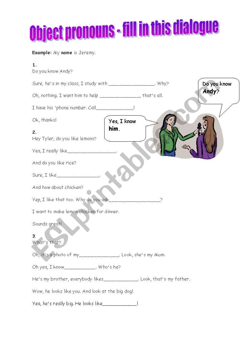 Object pronouns - dialogue worksheet