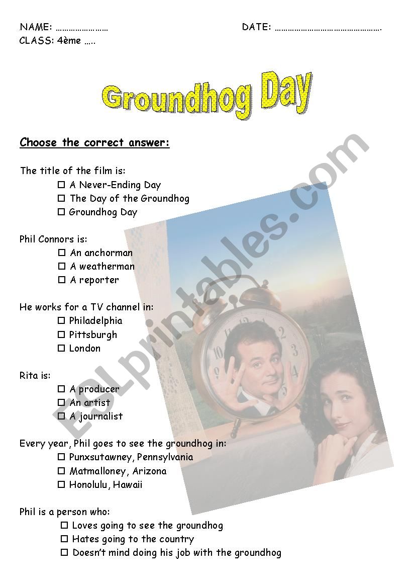 Groundhog Day worksheet