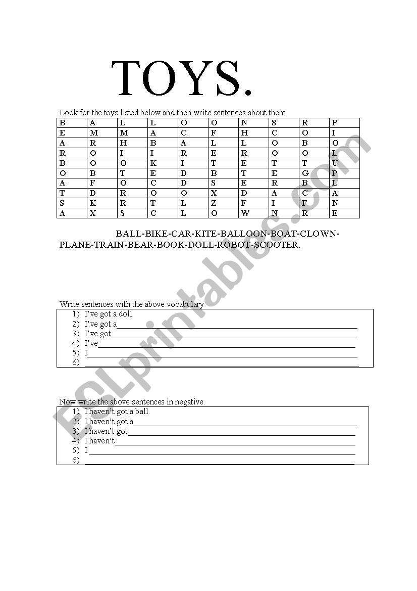    TOYS worksheet