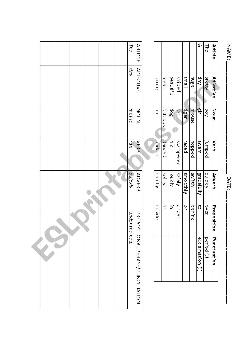 Building Sentences worksheet