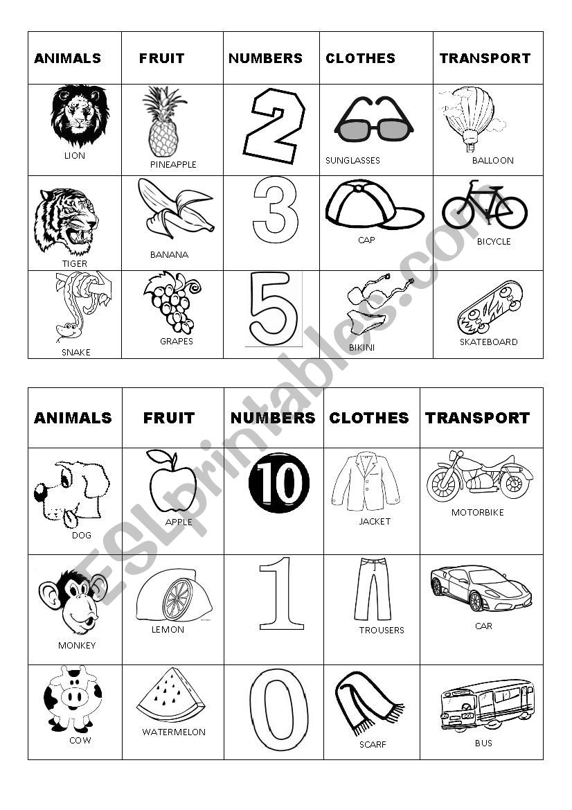 VOCABULARY BINGO 3 OF 8 worksheet