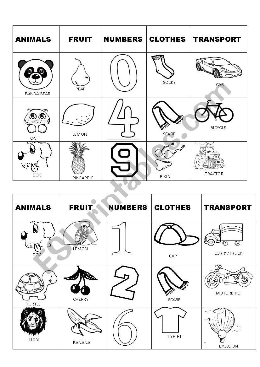 VOCABULARY BINGO 4 OF 8 worksheet