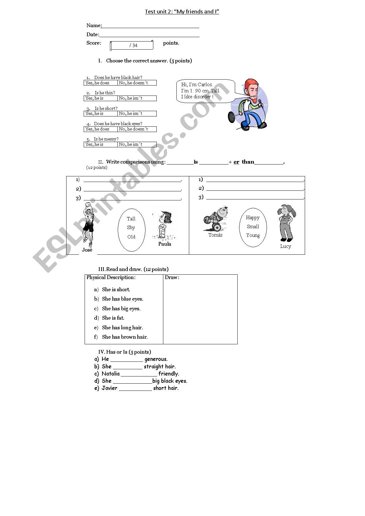 comparison description has is worksheet