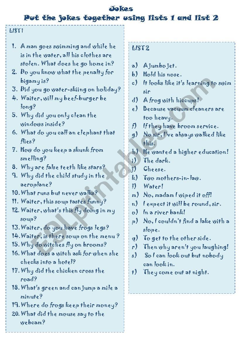 JOKES worksheet