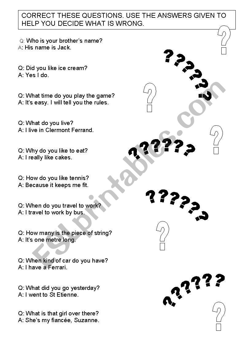 Correcting Questions worksheet