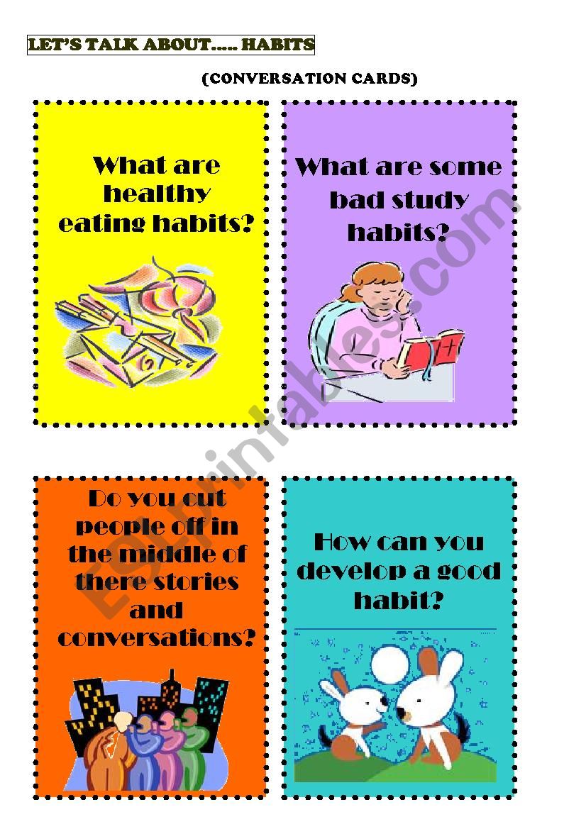 12 CONVERSATION CARDS. TOPIC: HABITS