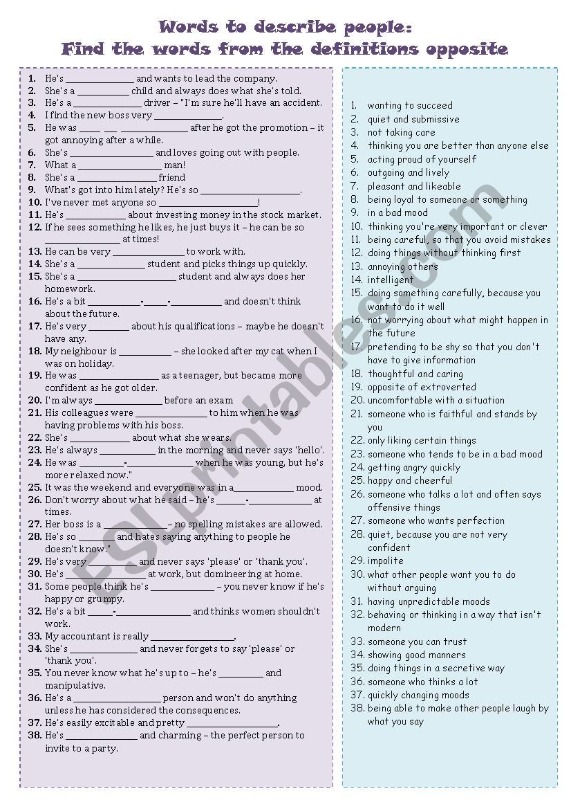 DESCRIBING PEOPLE worksheet