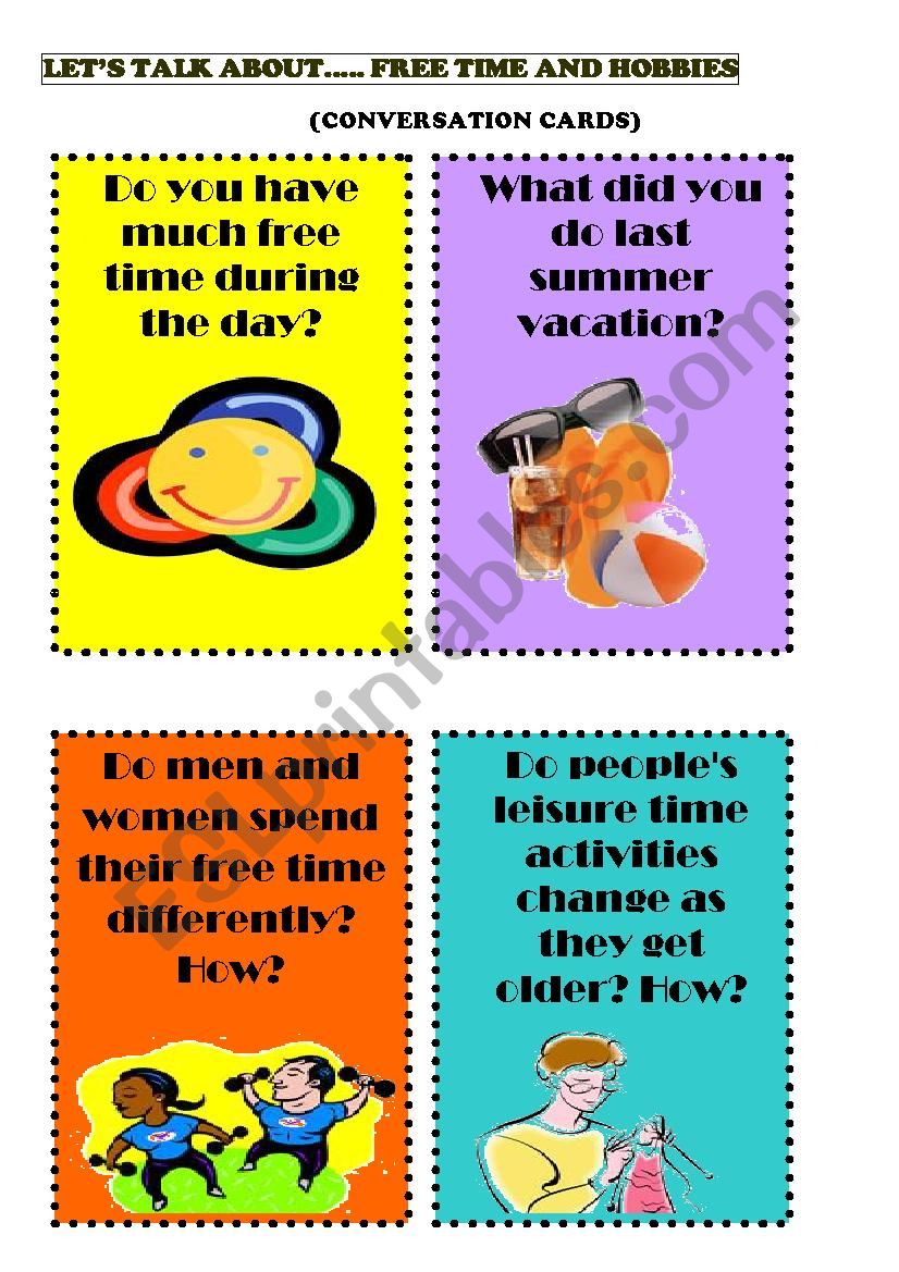 12 SPEAKING CARDS. TOPIC: HOBBIES AND FREE TIME ACTIVITIES