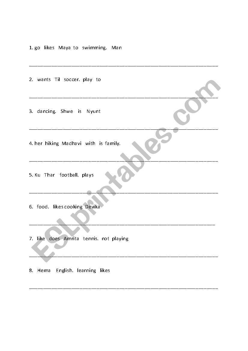 Recreational Activities  worksheet