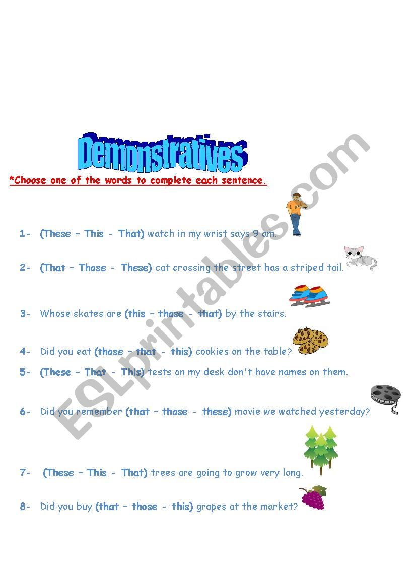 Demonstratives worksheet