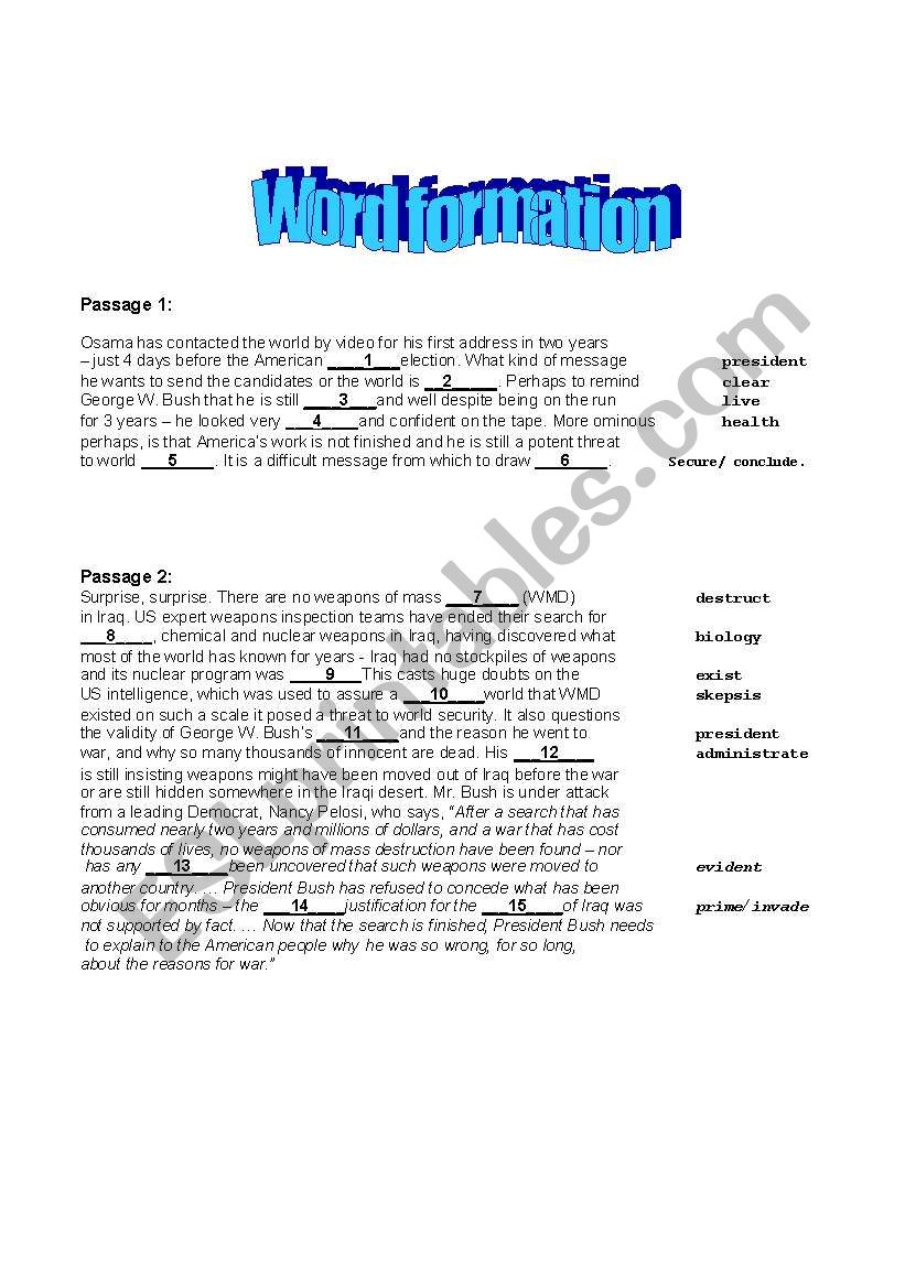 word formation  worksheet