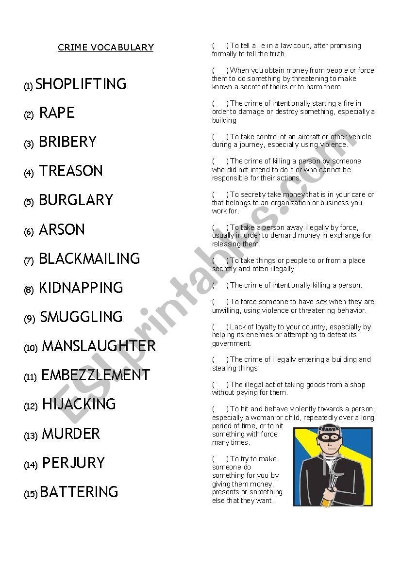 Crime Vocabulary Matching worksheet