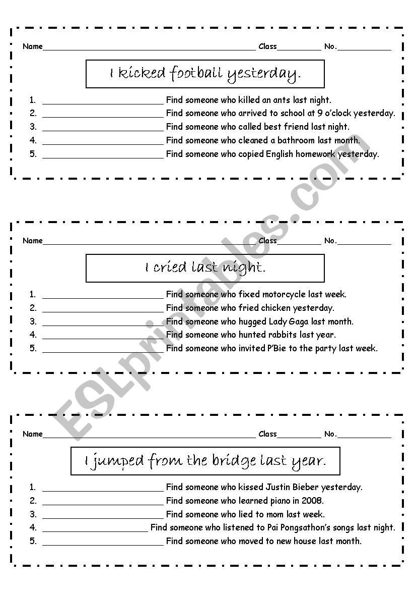 Past Simple-Find someone who activity