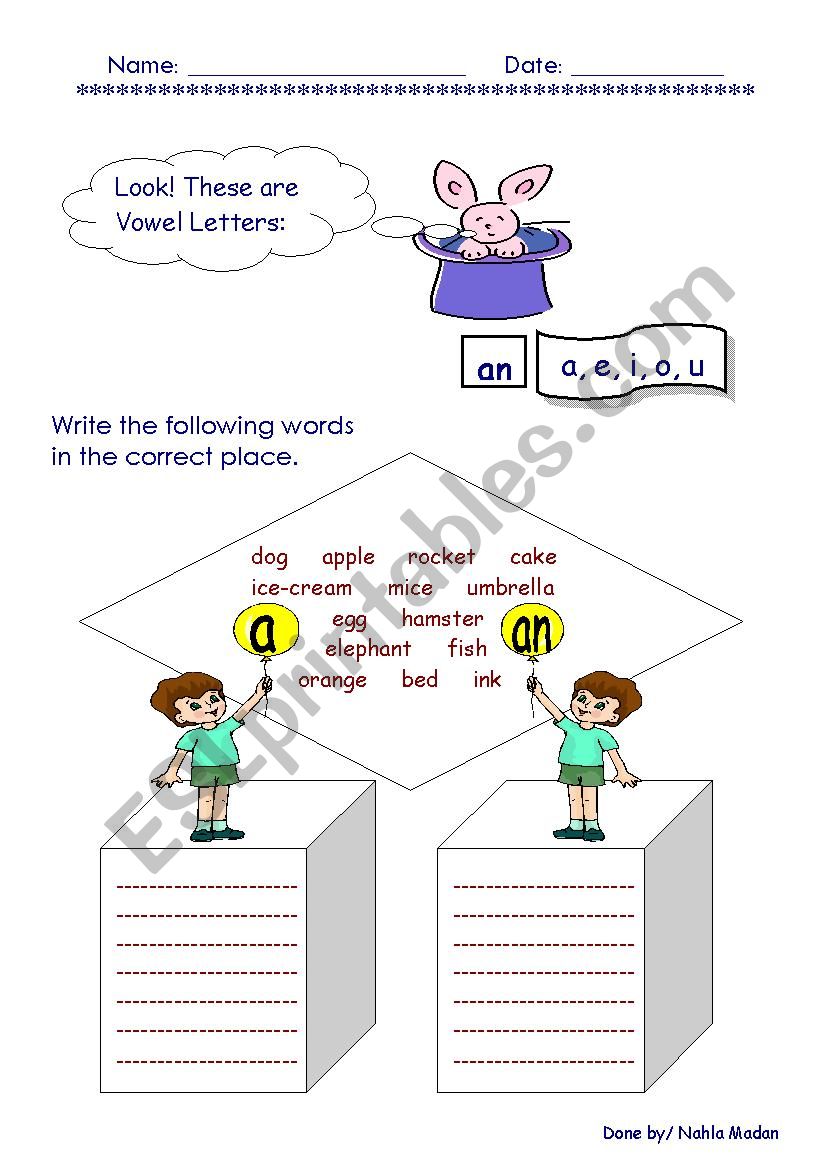 vowel letters worksheet