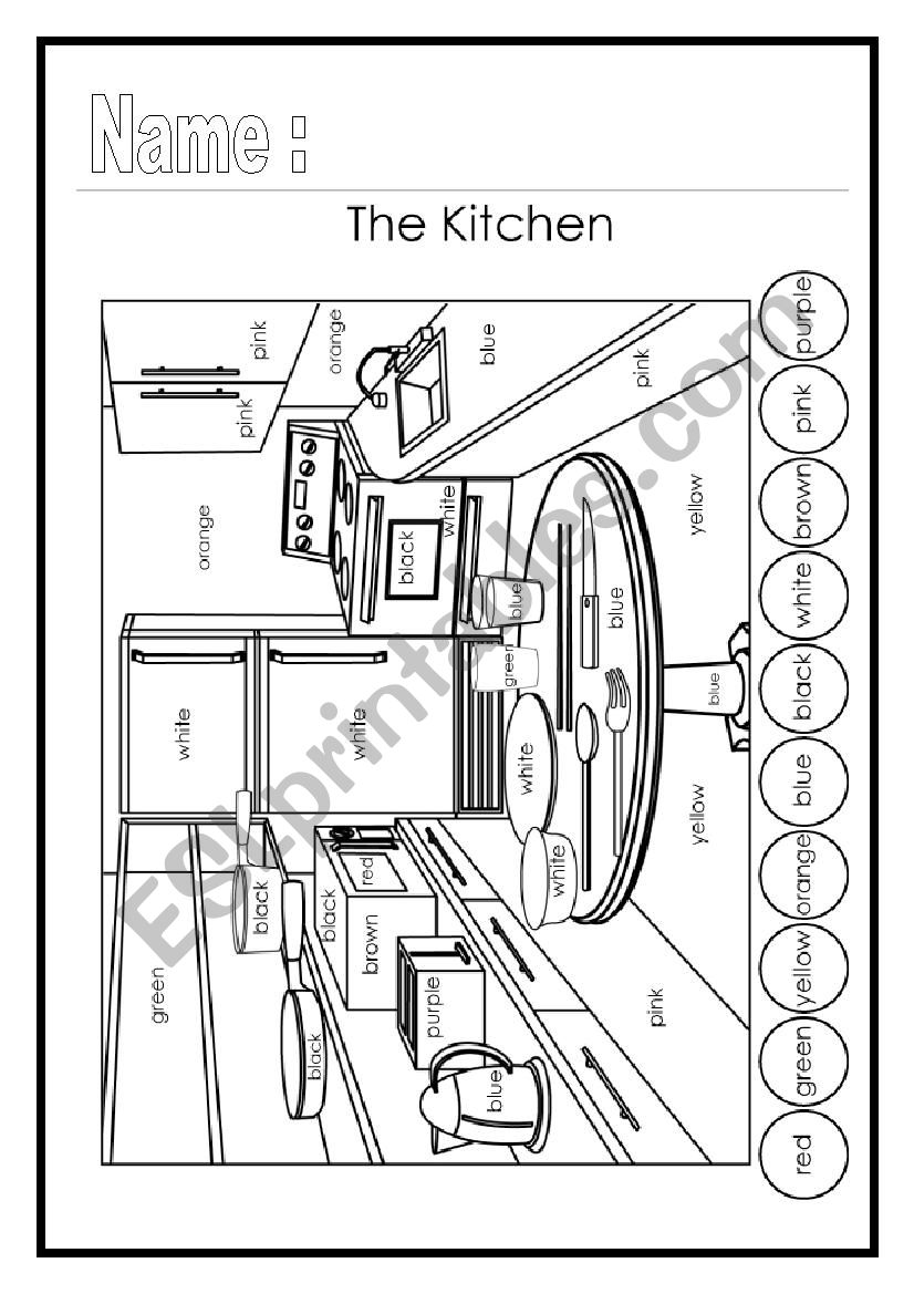 Kitchen - colouring worksheet