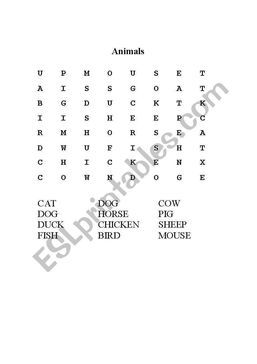 ANIMALS WORD SEARCH worksheet