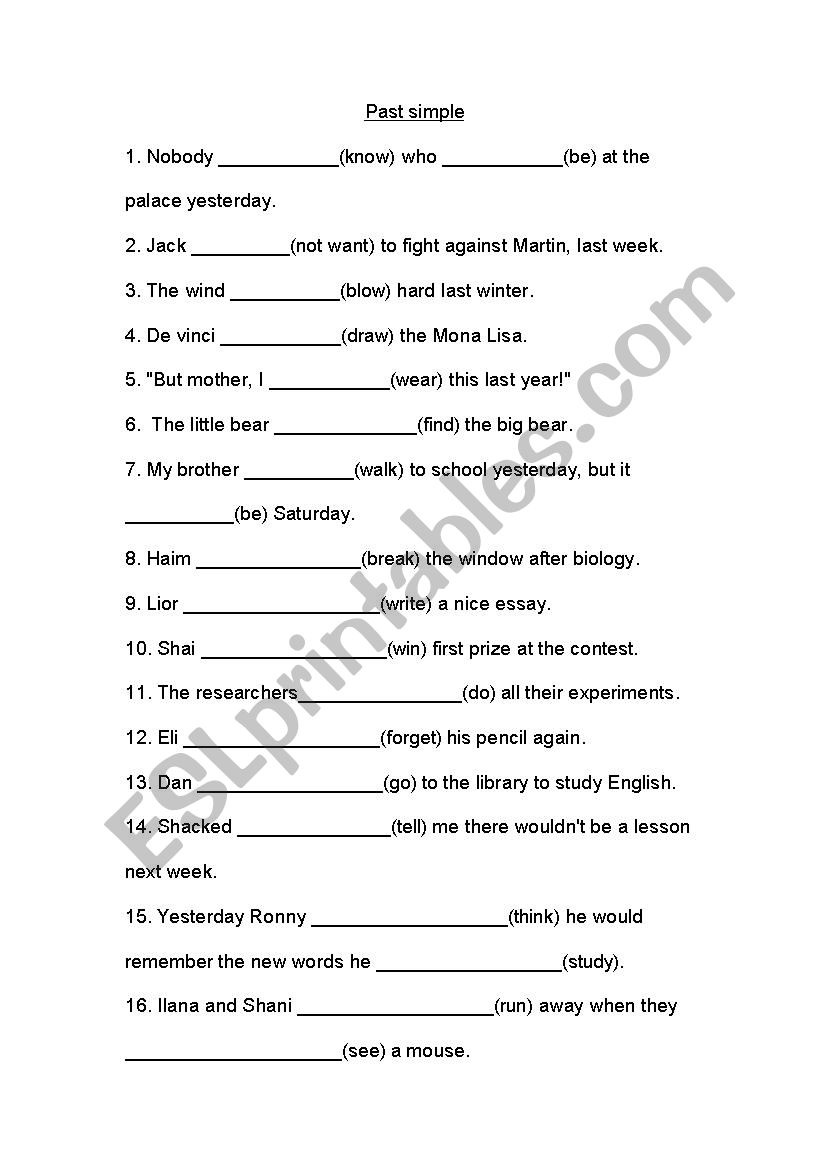 past simple worksheet