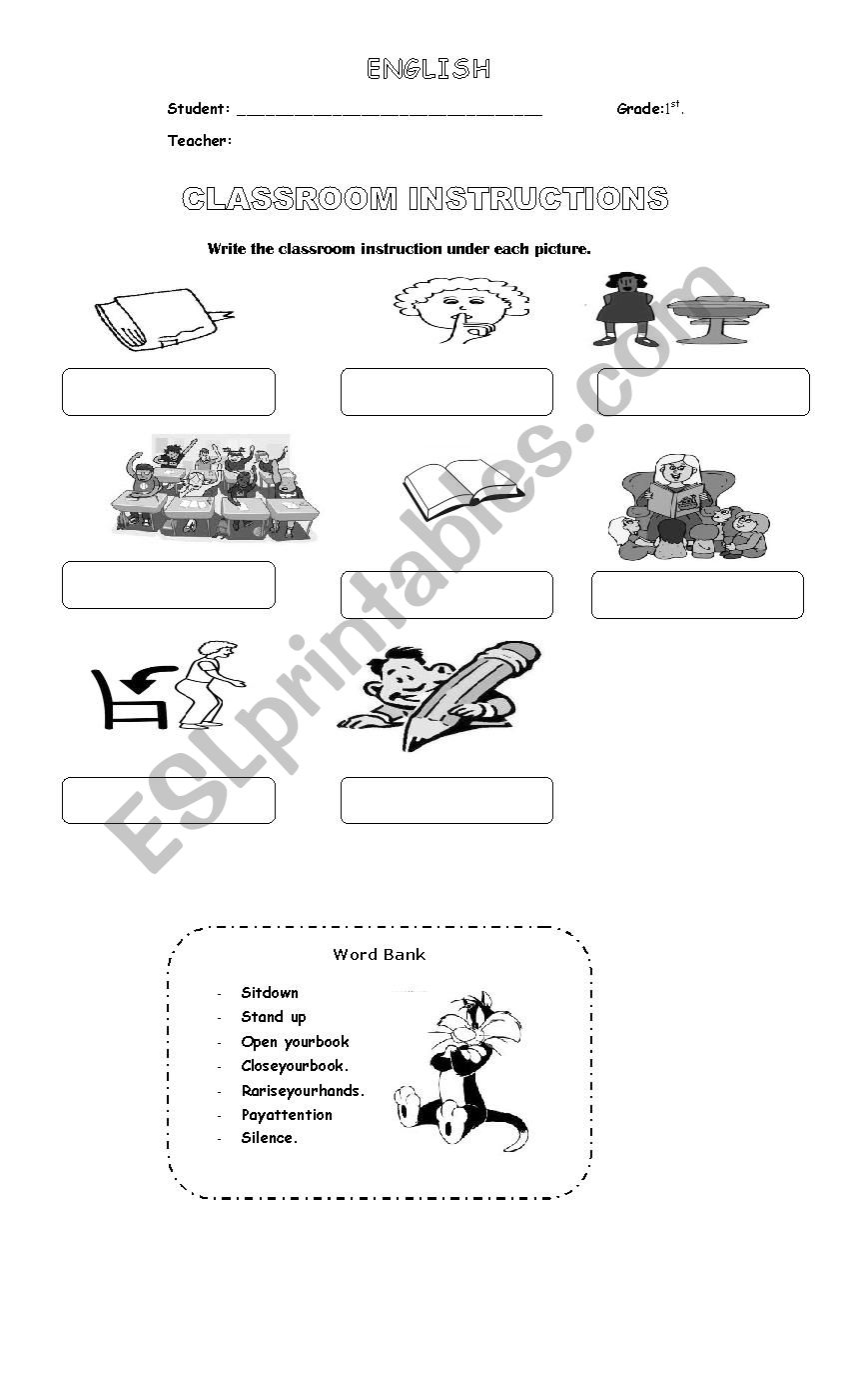 School Instructions  worksheet