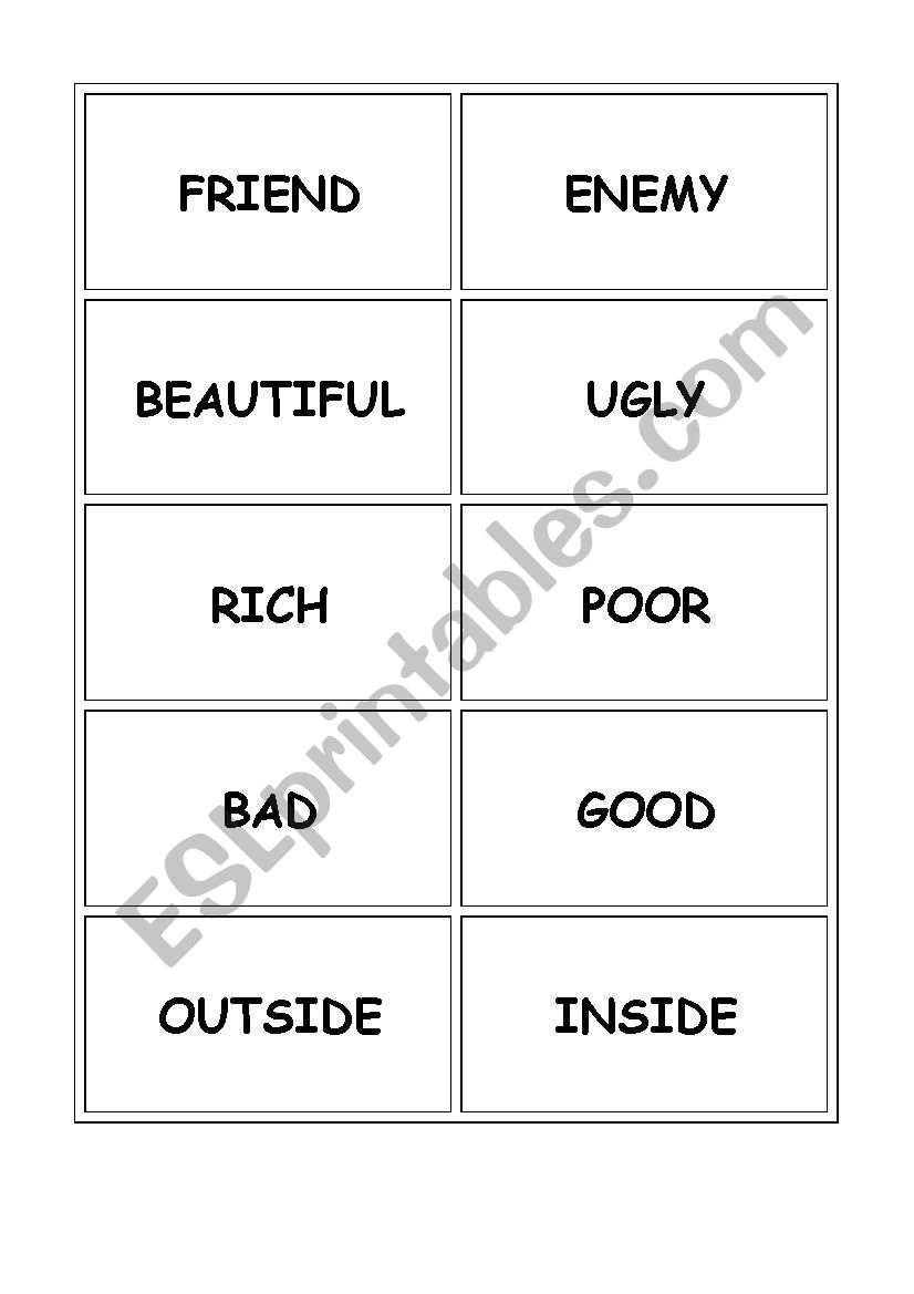 opposite adjectives- memory cards