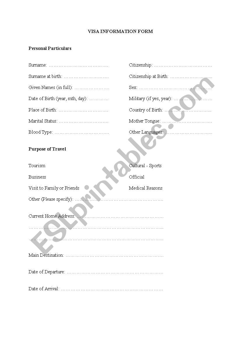Visa Information Form (Intro Level)